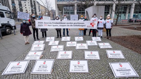 Aktivisten von Bündnis Klinikrettung protestieren in Berlin (Foto: imago images, Rolf Zöllner)