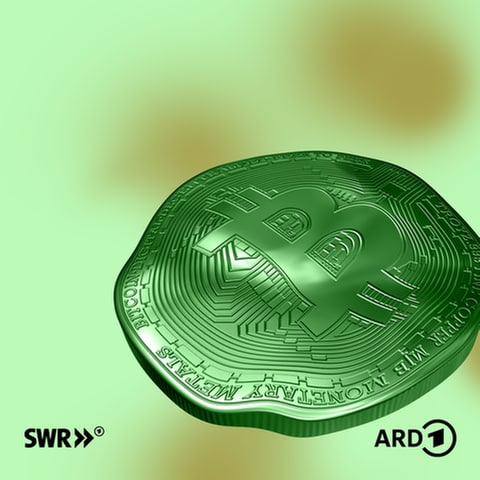 Grafik mit schmelzenden Bitcoins auf grünem Hintergrund (Foto: SWR, Panatom)