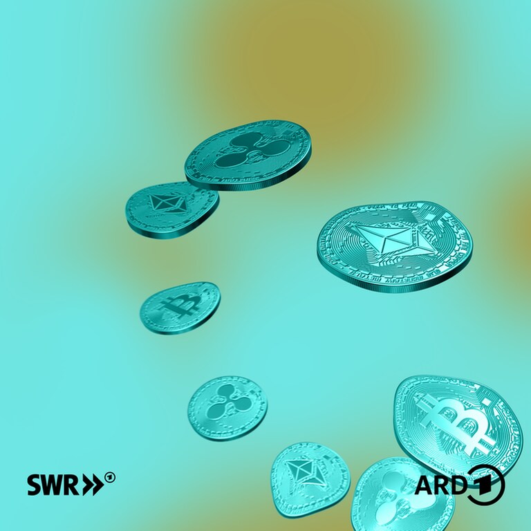 Grafik mit schmelzenden Bitcoins auf grünem Hintergrund (Foto: SWR, Panatom)