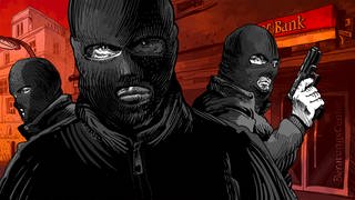 Grafik mit drei schwarz gekleideten Männern mit schwarzer Gesichtsmaske vor rotem Hintergrund (Foto: Pressestelle, Jürgen Frey)