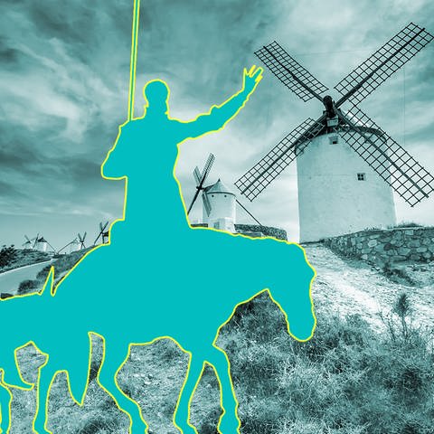 Sancho Panza und Don Quijote vor Windmühlen - Motiv für den dritten Teil des Kinderhörspiels nach Cervantes (Foto: Colourbox, Colourbox)