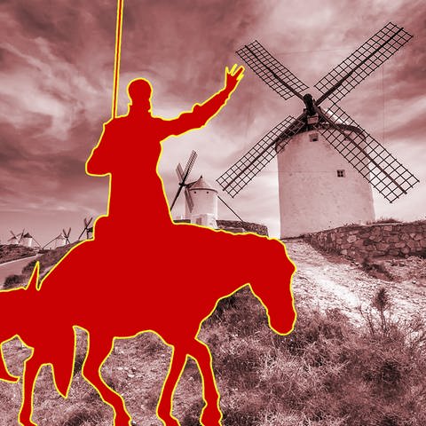 Sancho Panza und Don Quijote vor Windmühlen - Motiv für den ersten Teil des Kinderhörspiels nach Cervantes (Foto: Colourbox, Foto: Colourbox.de -)
