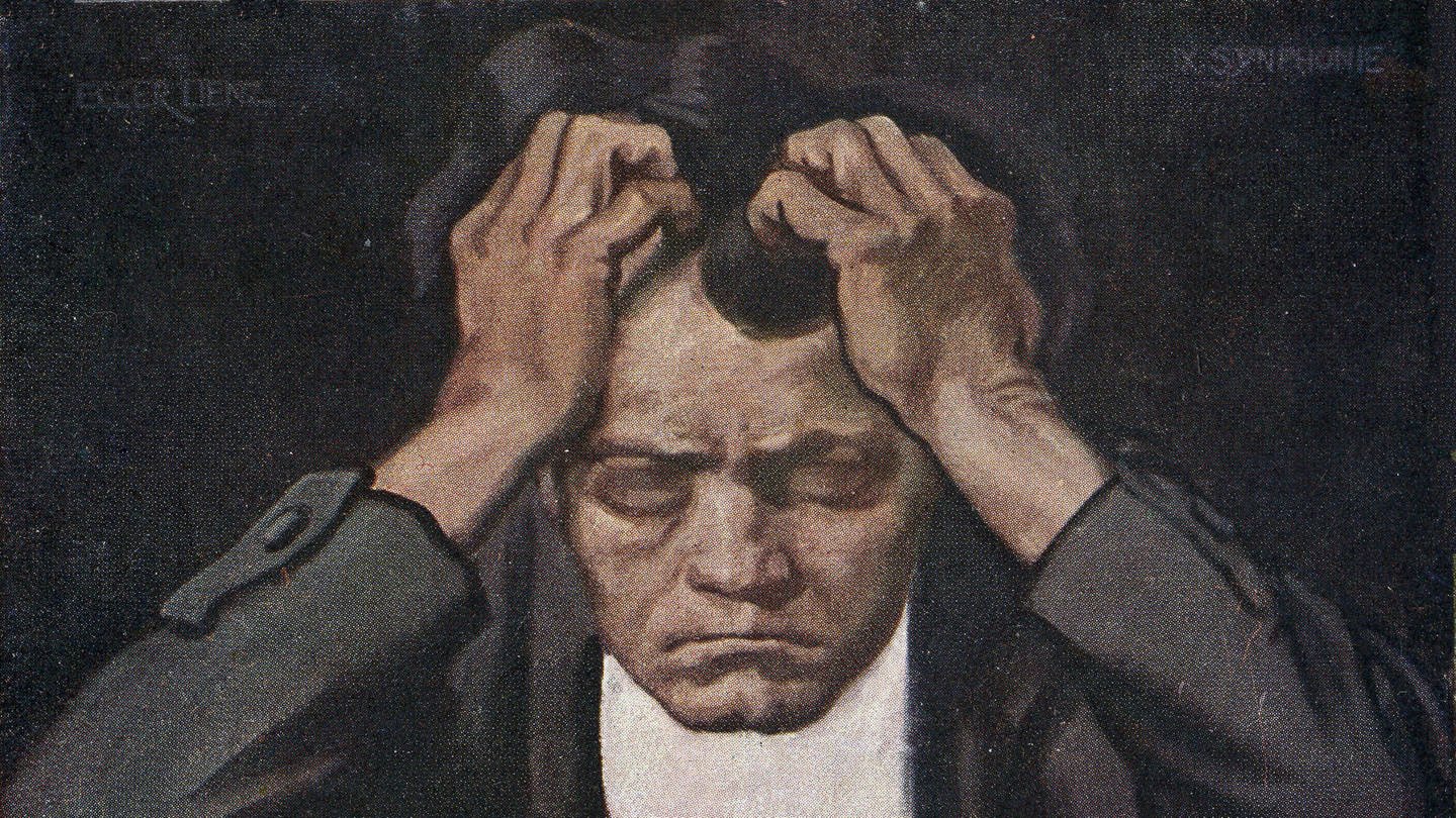 Ludwig van Beethoven in einer Illustration für eine Postkarte (Foto: IMAGO, KHARBINE-TAPABOR)