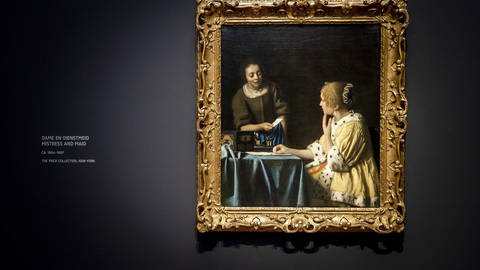  Das Gemälde Dame und Magd von Johannes Vermeer während der Eröffnung der Vermeer-Ausstellung im Rijksmuseum (Foto: picture-alliance / Reportdienste, picture alliance / ANP | Koen van Weel)