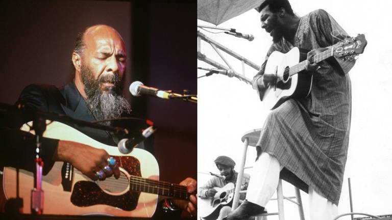 Große Karrieren: Richie Havens. Links: 1995 im New Yorker Apollo-Theater, rechts: Woodstock (Foto: dpa Bildfunk, diverse)