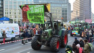  Demonstration gegen die Agrarindustrie unter dem Motto "Wochenmarkt statt Weltmarkt" - Gesundes Essen und gesunde Landwirtschaft-Bauernhöfe statt Agrarindustrie. (Foto: imago images, snapshot)