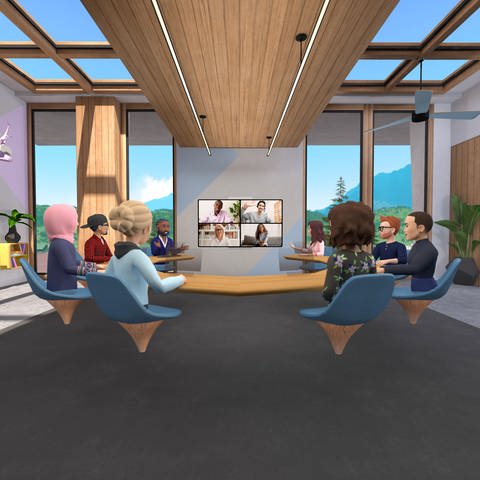 Facebooks Illustration eines virtuellen Raums. Facebook-Gründer Zuckerberg will  eine virtuelle Umgebung schaffen, in der man mit Menschen in digitalen Räumen zusammen sein kann. (Foto: dpa Bildfunk,  picture alliance/dpa/Facebook)