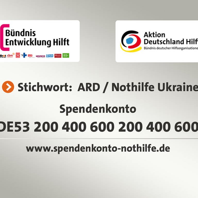 Spendentafel (Foto: tagesschau.de, Wenn Sie für die Menschen in der Ukraine und Geflüchtete aus der Ukraine spenden wollen, finden Sie hier Hilfsorganisationen und Bankverbindungen.)