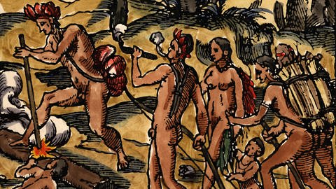 Indianische Zigarrenraucher auf Kuba. Illustration der lateinischen Erstausgabe: Epistola Christofori Colom, 1493.  (Foto: picture-alliance / Reportdienste, akg-images)
