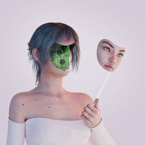 Gefakte Wirklichkeit - eine Frau hält eine Maske ihres Gesichts in der Hand (Foto: picture-alliance / Reportdienste, picture alliance / Bildagentur-online/Blend Images | Blend Images/Donald Iain Smith)