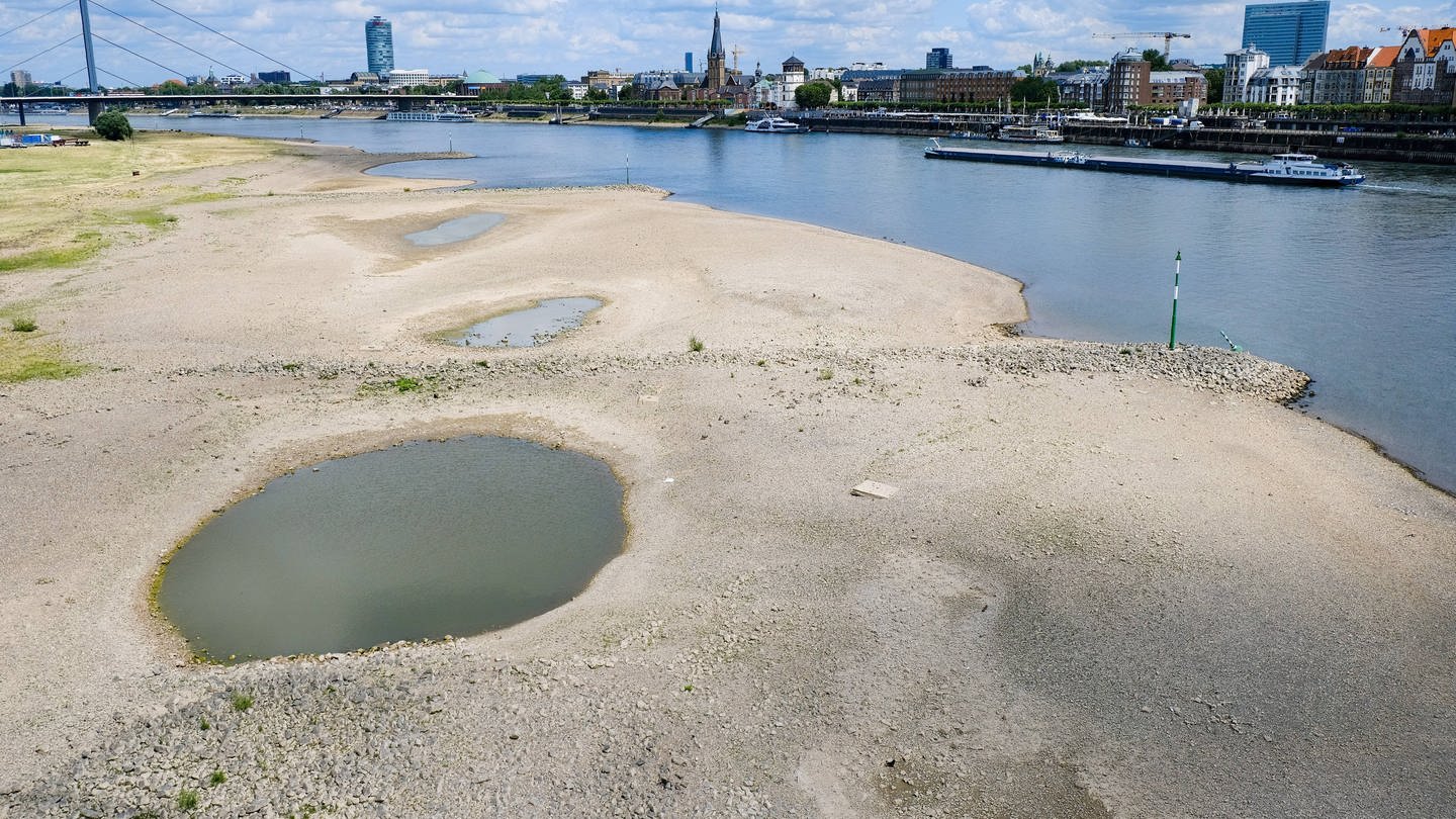 Niedrigwasser des Rheins bei Düsseldorf (Foto: IMAGO, IMAGO / Michael Gstettenbauer)