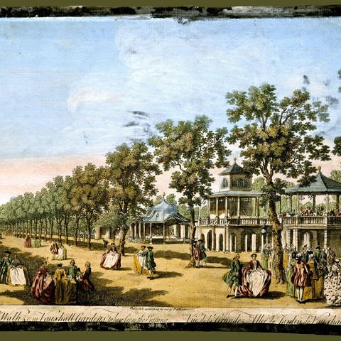 Vauxhall Gardens was one of the great pleasure grounds of London and this image of 1751 shows a formal avenue of trees, a bandstand (right), and fashionably dressed men and women. Archivfoto (Foto: IMAGO, Photo12)