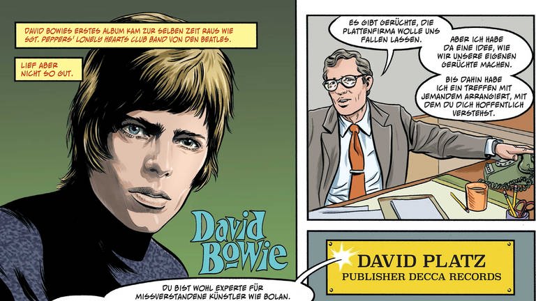 Seite 14 in der Comic-Biografie "Bowie – Sternenstaub, Strahlenkanonen und Tagträume" von Michael Allred, Steve Horton (Foto: Mike & Laura Allred/Steve Horton/Cross Cult 2020)
