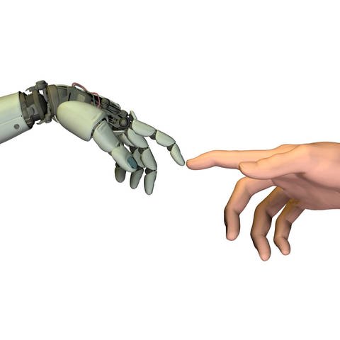 Roboter und Mensch im Stil von Michelangelos Erschaffung des Adam (Foto: picture-alliance / Reportdienste, picture alliance / imageBROKER / Friedrich Saurer)