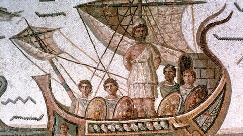 Odysseus an dem Mast gebunden (römisches Mosaik in Tunis) (Foto: IMAGO, United Archives International)