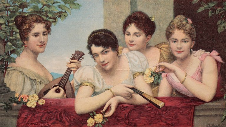 Vier Freundinnen, historische Illustration, ca. 1885 (Foto: picture-alliance / Reportdienste, picture alliance / Bildagentur-online/Sunny Celeste )
