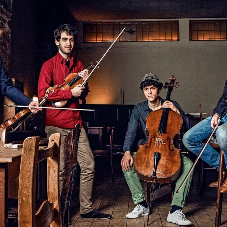 Jakob Encke, Daniel Stoll (Violinen), Leonard Disselhorst (Violoncello) und Sander Stuart (Viola) (Foto: Bild: SWR/QF -)