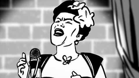 Billie Holiday (Foto: SWR, Zeichnung: Chris Veit)