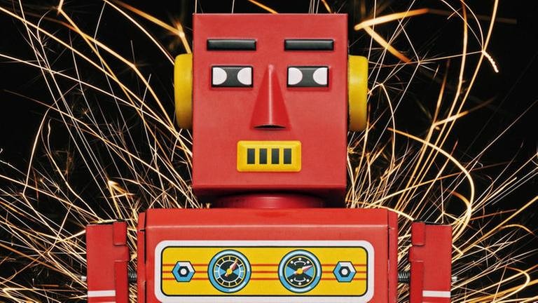 Roter funkender Blechspielzeug-Roboter (Foto: SWR, picture alliance / imageBROKER - Simon Belcher)