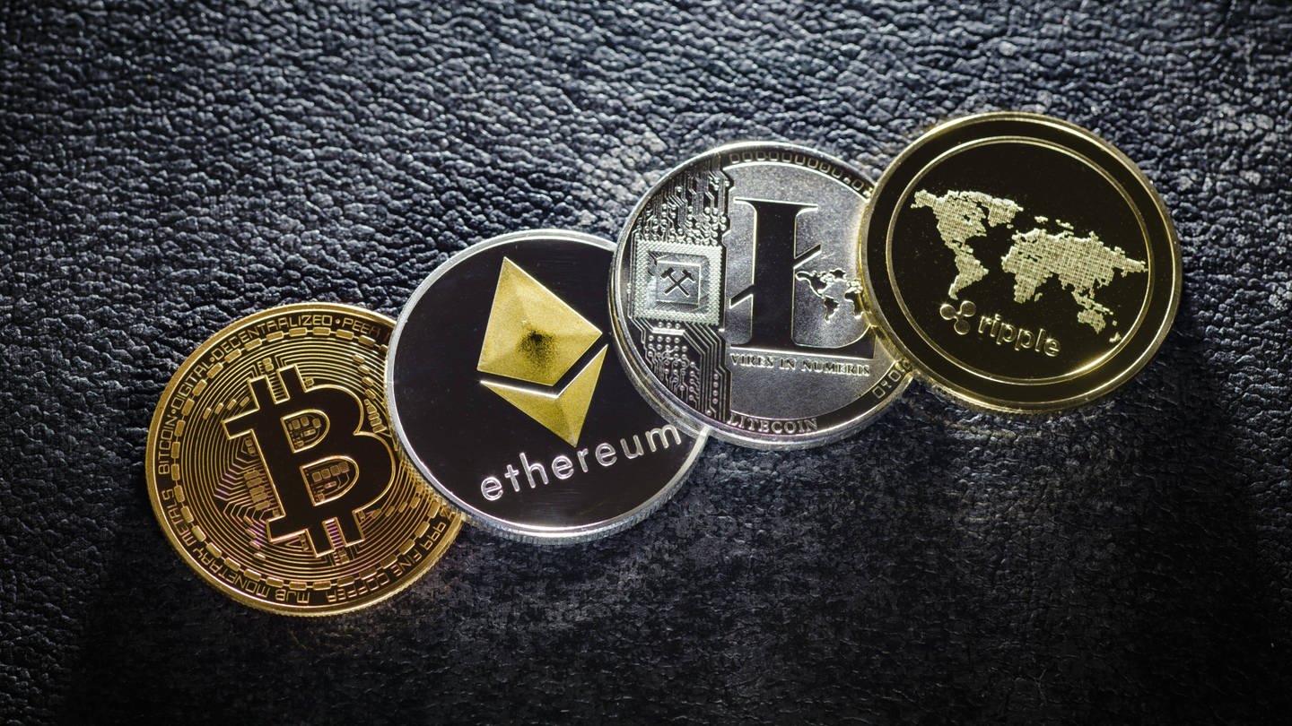 Kryptowährungen Bitcoin, Ethereum, Litecoin und ripple