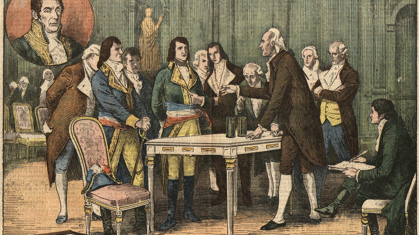 Alessandro Volta stellt in Paris den Betrieb der elektrischen Batterie vor