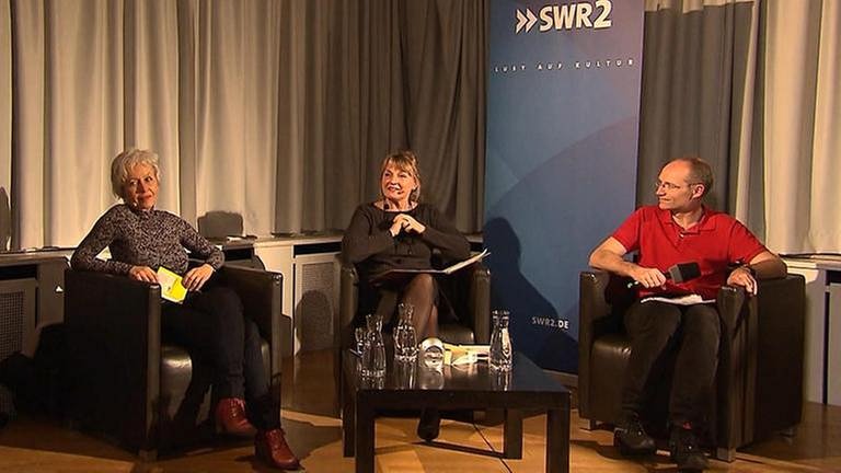 Ulrike Draesner und John von Düffel im Gespräch mit Anja Brockert am 6. April 2016 im Literaturhaus Stuttgart. Mit einem poetischen Kommentar von Timo Brunke. (Foto: SWR, SWR -)