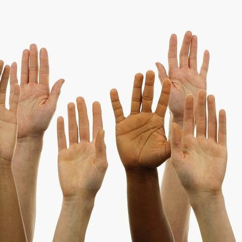 Unterschiedliche Hände werden in die Höhe gehalten (Foto: Getty Images, Thinkstock -)
