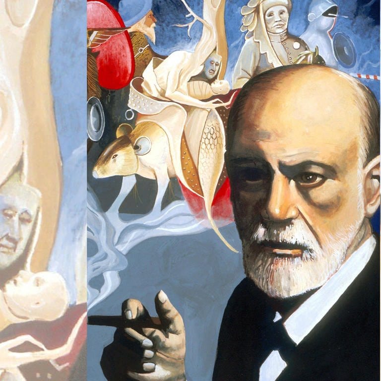 Grafik mit Porträt und Traumbildern von Sigmund Freund: Sigmund Freud (1856 - 1939), österreichischer Begründer der Psychoanalyse (Foto: Getty Images, IMAGO / United Archives International)