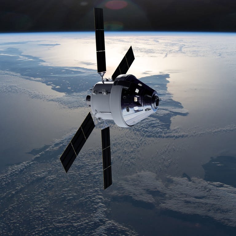 Orion und europäisches Servicemodul umkreisen die Erde (Foto: ESA)