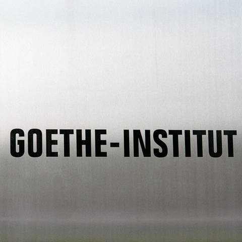 Das Logo des Goethe Institutes auf einer polierten Stahlplatte. (Foto: picture-alliance / Reportdienste, picture alliance / Caro | Ruffer)