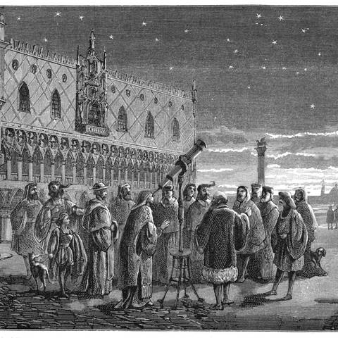 Galileo Galilei (1564-1642) bei der Demonstration seines Fernrohrs, Venedig, 1609 (Foto: IMAGO, IMAGO / United Archives International)