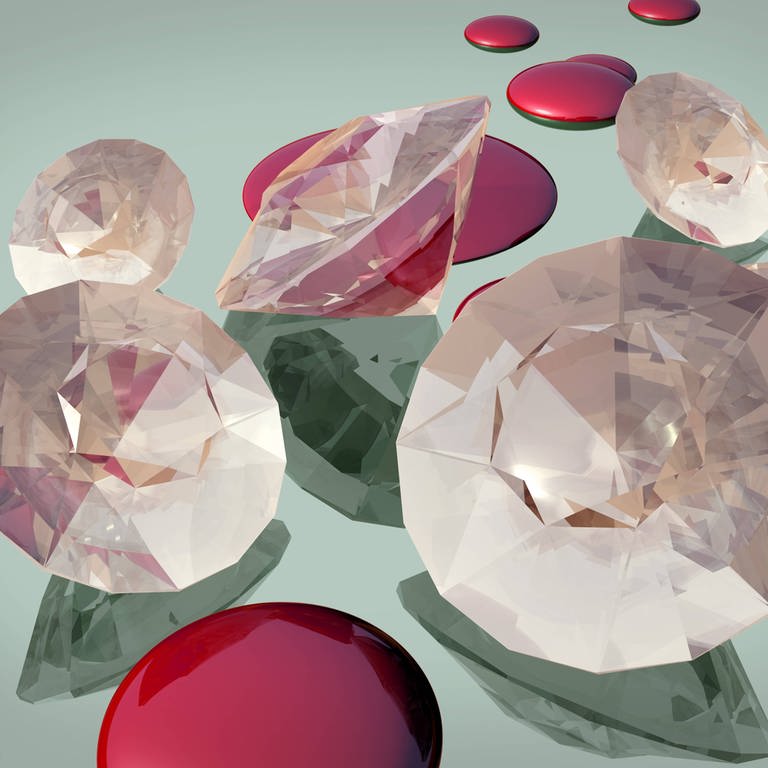 Diamanten mit roten Tropfen (Symbolbild): Damit Bürgerkriege nicht mit dem Export von "Blutdiamanten" finanziert werden können, muss die saubere Herkunft der Edelsteine seit 20 Jahren zertifiziert werden. Doch der sogenannte Kimberley-Prozess stößt an seine Grenzen. (Foto: IMAGO, IMAGO / Design Pics)