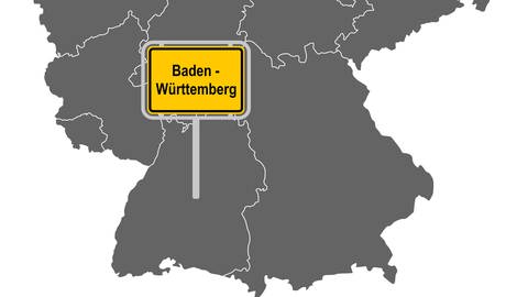 Deutschlandkarte; das Bundesland Baden-Württemberg ist markiert: 70 Jahre Baden-Württemberg – Am 25. April 1952 wurden Württemberg-Baden, Baden und Würrtemberg-Hohenzollern zum Bundesland Baden-Württemberg vereinigt (Foto: imago images, IMAGO / Panthermedia)