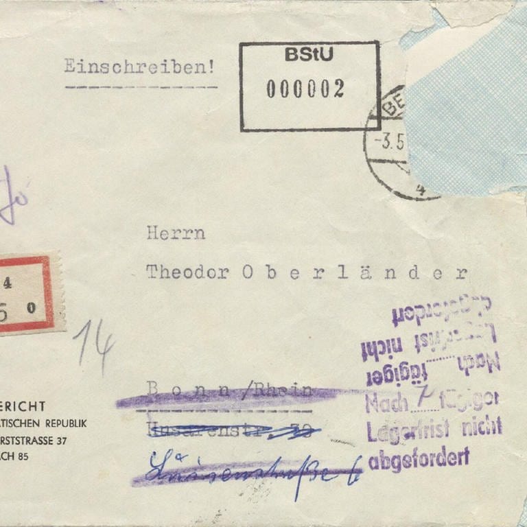 Theodor Oberländer holt das Schreiben des DDR-Gerichts nicht ab (Foto: Stasi-Unterlagen-Archiv / Maximilian Schönherr)