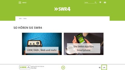 Playerleiste von SWR4 BW mit markiertem Pfeil zum Ausklappen (Foto: SWR)