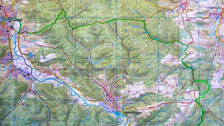 Wanderkarte mit Teil der Route von Gaildorf auf den Altenberg. (Foto: Geobasisdaten, ©LGL, www.lgl-bw.de)