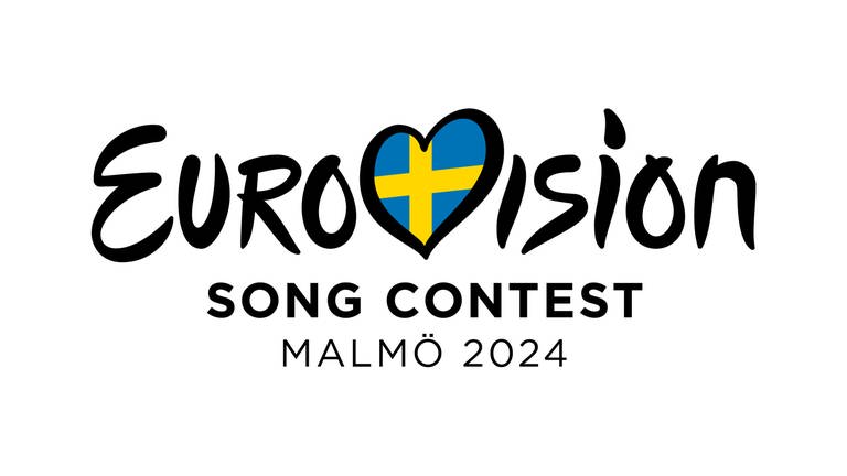 Das Logo des Eurovision Song Contest 2024 mit schwedischer Flagge.