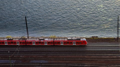 Eine S-Bahn fährt entlang des Rhein bei Koblenz. (Foto: picture-alliance / Reportdienste, picture alliance / Frank Duenzl | Frank Duenzl)