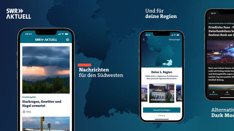 Die neue SWR Aktuell-App auf einem Iphone (Foto: SWR)