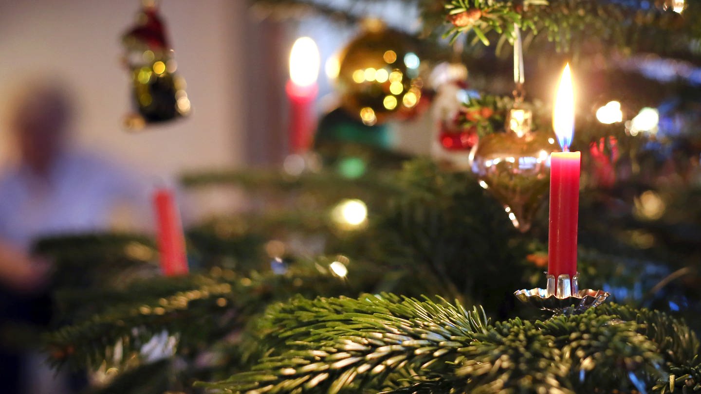 Weihnachtsbaum mit brennender Kerze (Foto: dpa Bildfunk, picture alliance/dpa | Karl-Josef Hildenbrand)