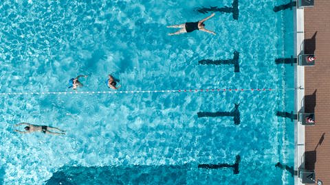 Mehrere Menschen schwimmen in einem Schwimmbecken, das von oben aufgenommen ist (Foto: dpa Bildfunk, picture alliance/dpa | Thomas Frey)