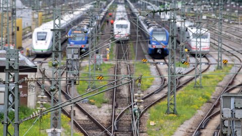 Geparkte Züge der Deutschen Bahn stehen auf ihren Gleisen.  (Foto: dpa Bildfunk, picture alliance/dpa | Sven Hoppe)