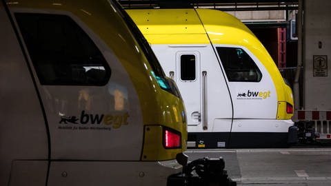 Zwei Züge stehen am Hauptbahnhof in Stuttgart - Ab Mittwoch soll es wieder Warnstreiks geben.  (Foto: dpa Bildfunk, picture alliance/dpa | Christoph Schmidt (Archiv))