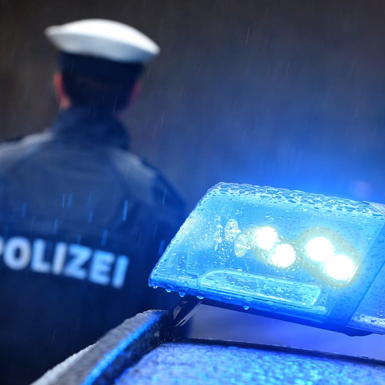 Ein Polizist steht hinter dem Blaulicht eines Streifenwagens (Foto: dpa Bildfunk, picture alliance/dpa | Karl-Josef Hildenbrand)