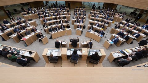 Landtagsabgeaordnete nehmen an einer Plenarsitzung im Landtag von Baden-Württemberg teil.  (Foto: dpa Bildfunk, picture alliance/dpa | Marijan Murat)