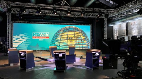 Das Studio vor dem Start der Spitzenrunde zur Bundestagswahl in Baden-Württemberg. (Foto: SWR)