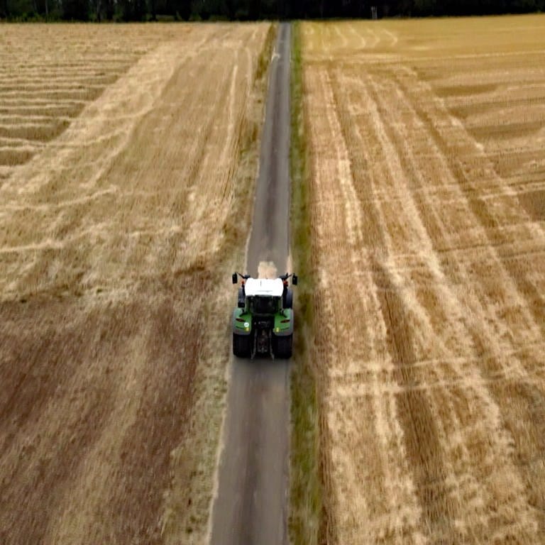 Traktor von oben auf einem Feld (Foto: SWR)