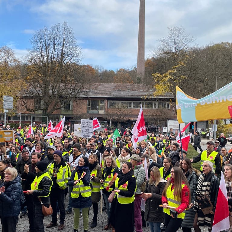 In Tübingen haben am Montagvormittag Beschäftigte der Uni ihre Arbeit niedergelegt und an einem Warnstreik teilgenommen. (Foto: SWR)