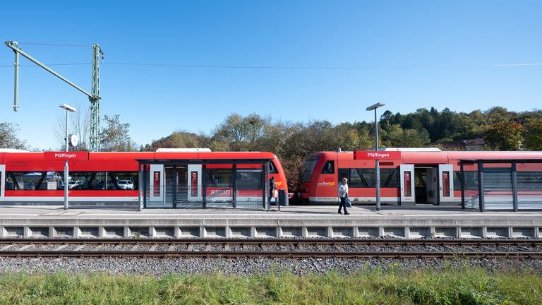 Eine Regionalbahn steht im Bahnhof Ammerbuch-Pfäffingen bei Tübingen. (Foto: dpa Bildfunk, picture alliance/dpa | Marijan Murat)