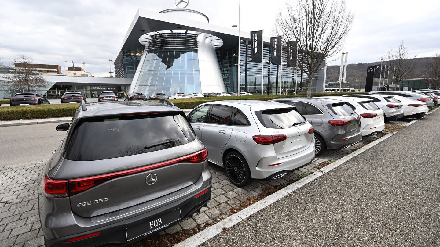 Mercedes-Autos vor einem Autohaus (Foto: dpa Bildfunk, picture alliance/dpa | Bernd Weißbrod)